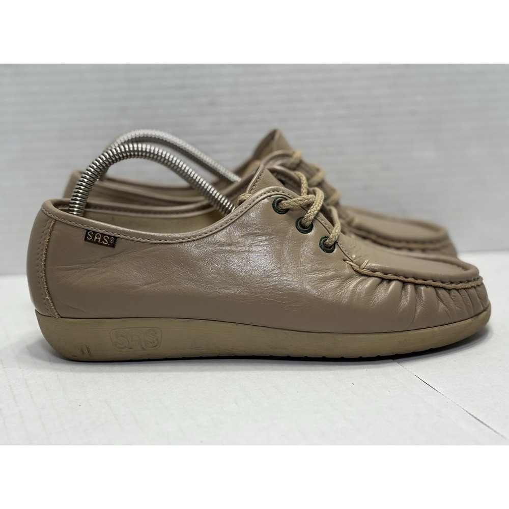 SAS Siesta Womens 8.5N Beige Leather Comfort Walking Shoes‎ Made USA Hand Stitch